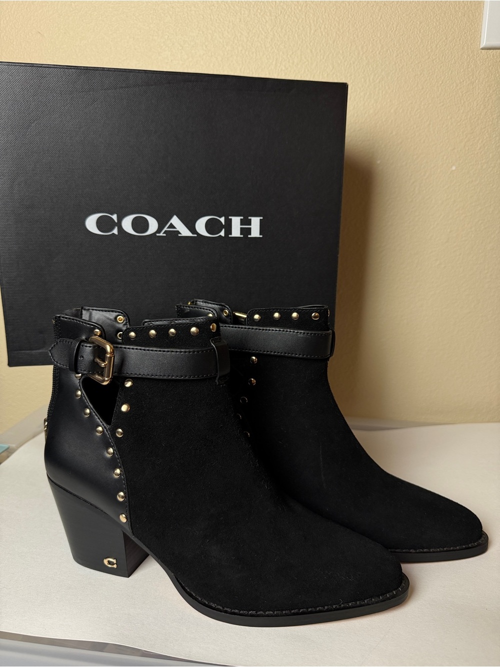Coach Women's Petra Studded Leather Bootie Black FG4247 - Size 9